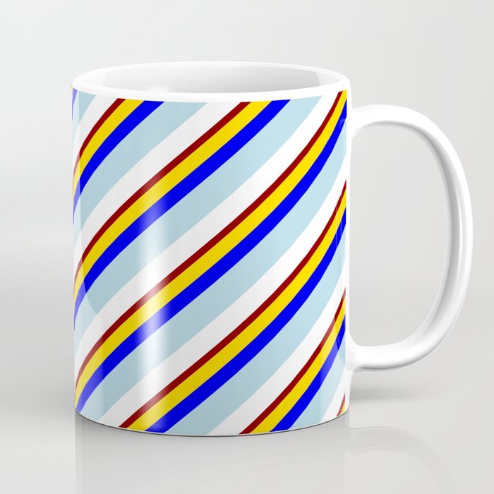 Eye-catching Yellow, Blue, Light Blue, White & Maroon Colored Lines Pattern Coffee Mug