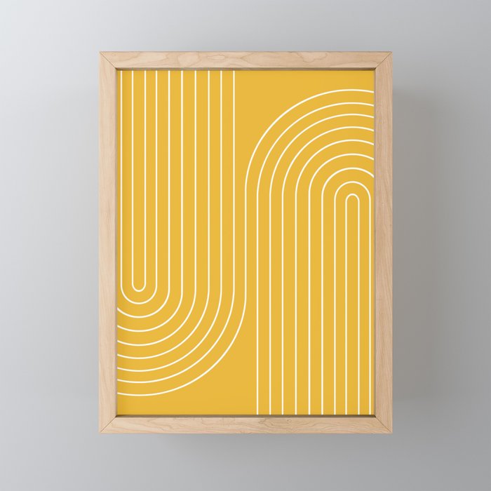 Minimal Line Curvature VIII Golden Yellow Mid Century Modern Arch Abstract Framed Mini Art Print