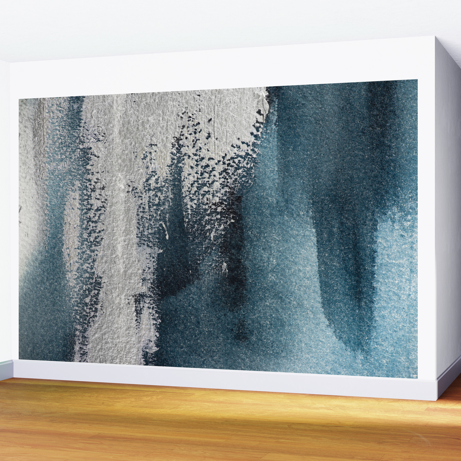 Navy Blue Silver Gray Abstract Painting Wall Mural By