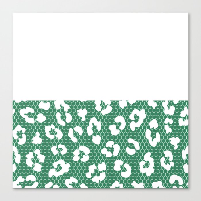 White Leopard Print Lace Horizontal Split on Green Canvas Print
