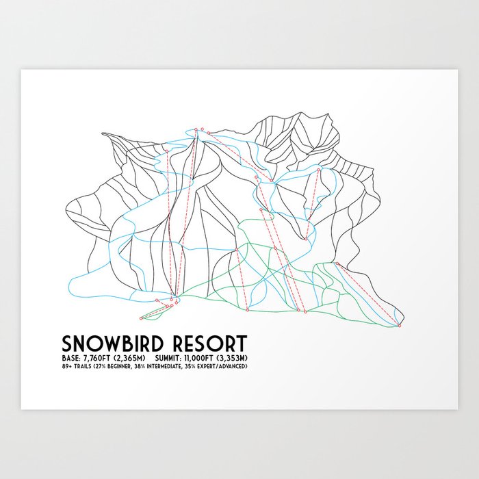 Snowbird, UT - Minimalist Trail Map Art Print