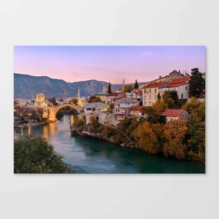 Mostar at sunset, Bosnia & Herzegovina Canvas Print