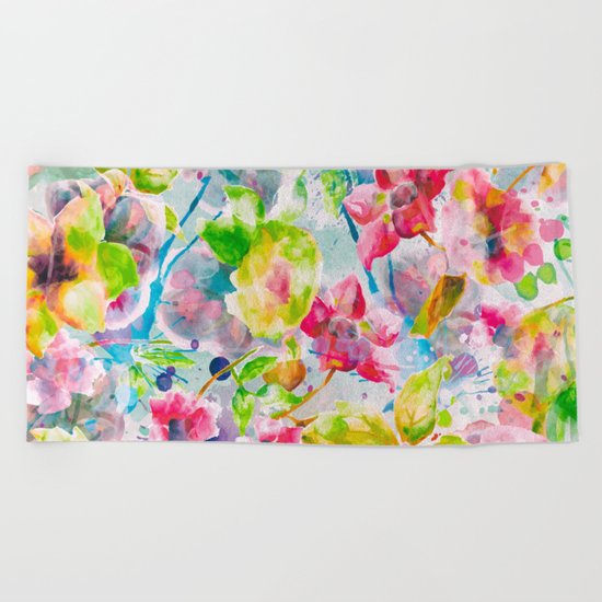 Watercolor Flowers Beach Towel