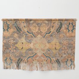 Persian Motif III // 17th Century Ornate Rose Gold Silver Royal Blue Yellow Flowery Accent Rug Patte Wall Hanging