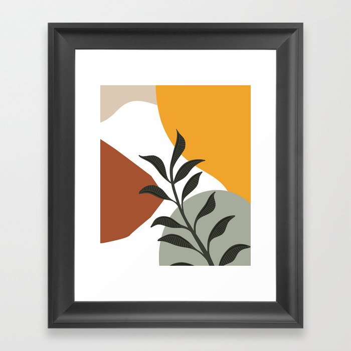 Gold Green Terracotta Modern Botanical Leaves Contemporary Shape Collection 3 Framed Art Print