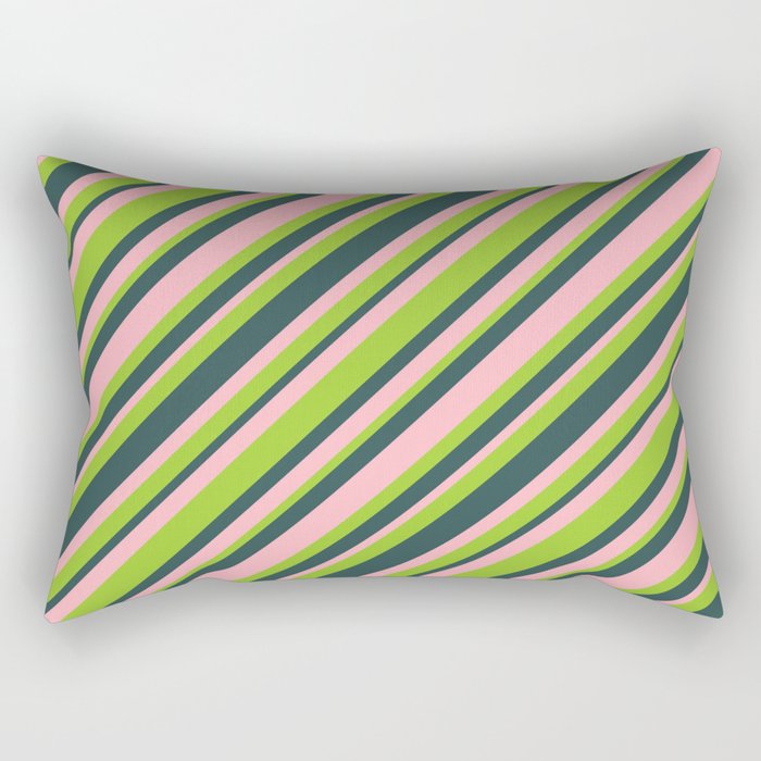 Light Pink, Green & Dark Slate Gray Colored Striped/Lined Pattern Rectangular Pillow
