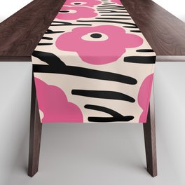 Mid Century Modern Wild Flowers 628 Black Pink and Beige Table Runner