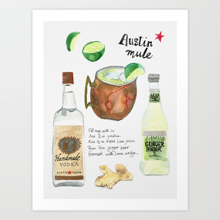 Austin Mule Cocktail Recipe Art Print