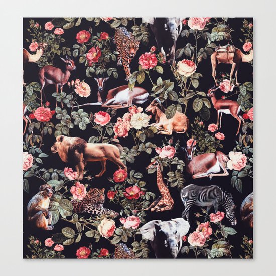 Animals and Floral Pattern Canvas Print