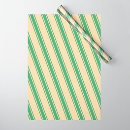 [ Thumbnail: Tan and Sea Green Colored Lines Pattern Wrapping Paper ]