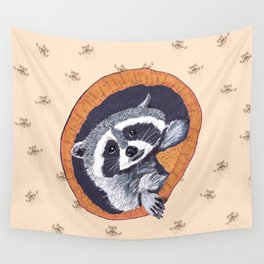 Peeking Raccoons# 1 - Warm Brown Pallet Wall Tapestry