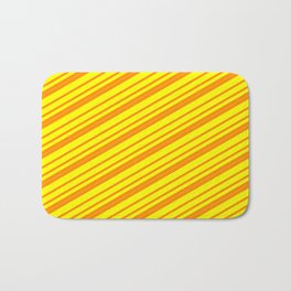 [ Thumbnail: Dark Orange and Yellow Colored Lined/Striped Pattern Bath Mat ]