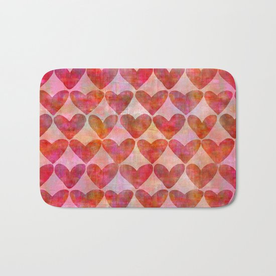 red Hearts mixed media pattern Bath Mat