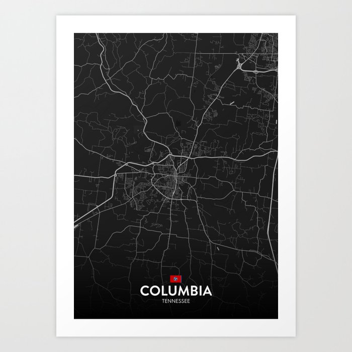 Columbia, Tennessee, United States - Dark City Map Art Print