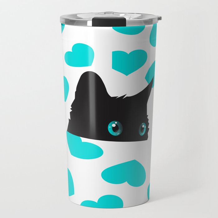 Cat on Blanket with Hearts Travel Mug