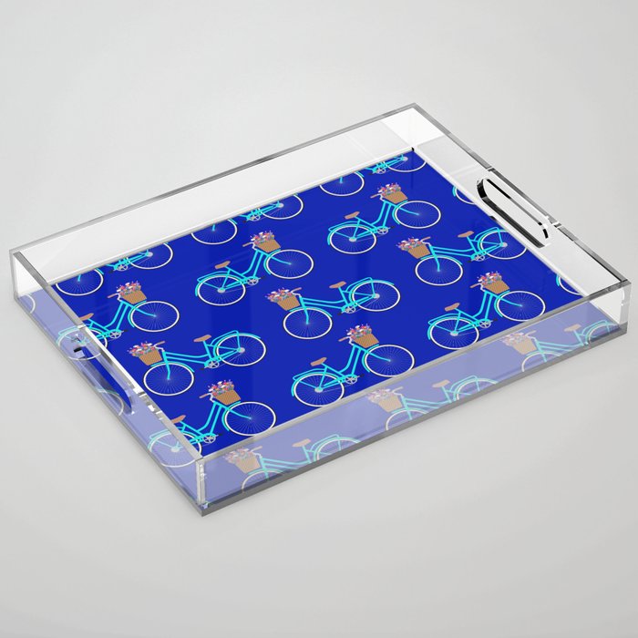 Bicycle with flower basket on blue Acrylic Tray