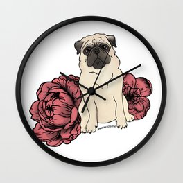 Floral Pug Wall Clock