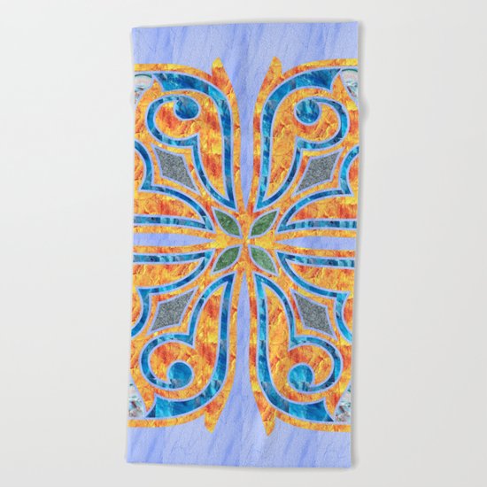 Blue Oriental Tile 02 Beach Towel