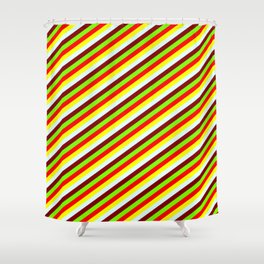 [ Thumbnail: Colorful Green, Red, Yellow, Light Cyan & Maroon Colored Pattern of Stripes Shower Curtain ]