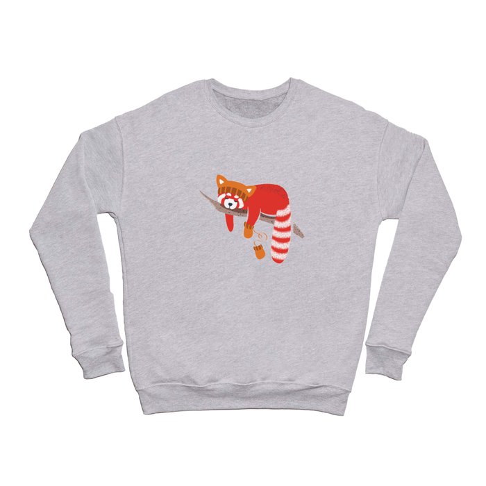 Red panda blending with the foliage // navy background red cozy animals fog brown taupe tree branches orange acer leaves Crewneck Sweatshirt