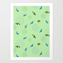 Green Orca and Dolphin Art Print