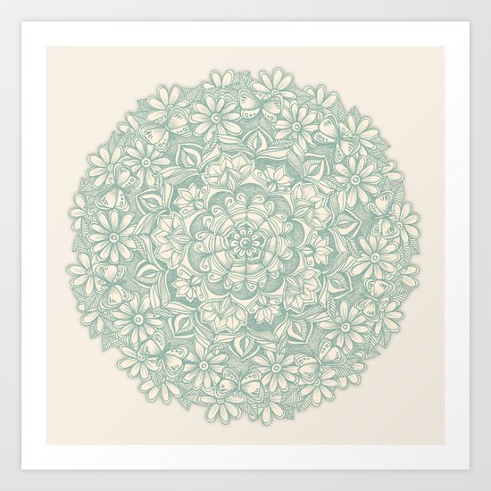 Sage Medallion with Butterflies & Daisy Chains Art Print