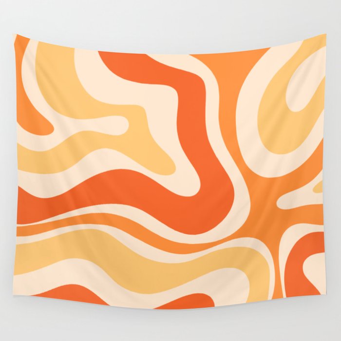 Retro Modern Liquid Swirl Abstract Pattern Square in Tangerine Orange Tones Wall Tapestry