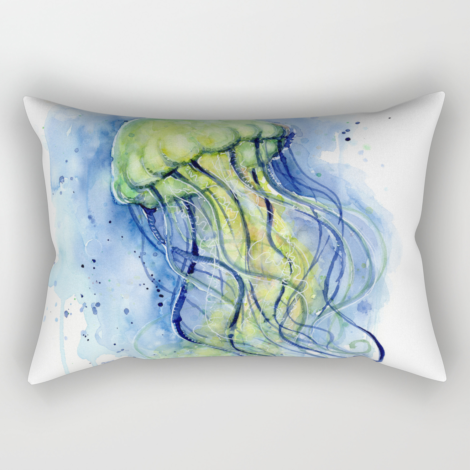 Jellyfish Watercolor Beautiful Sea Creatures Rectangular Pillow By Olechka Society6