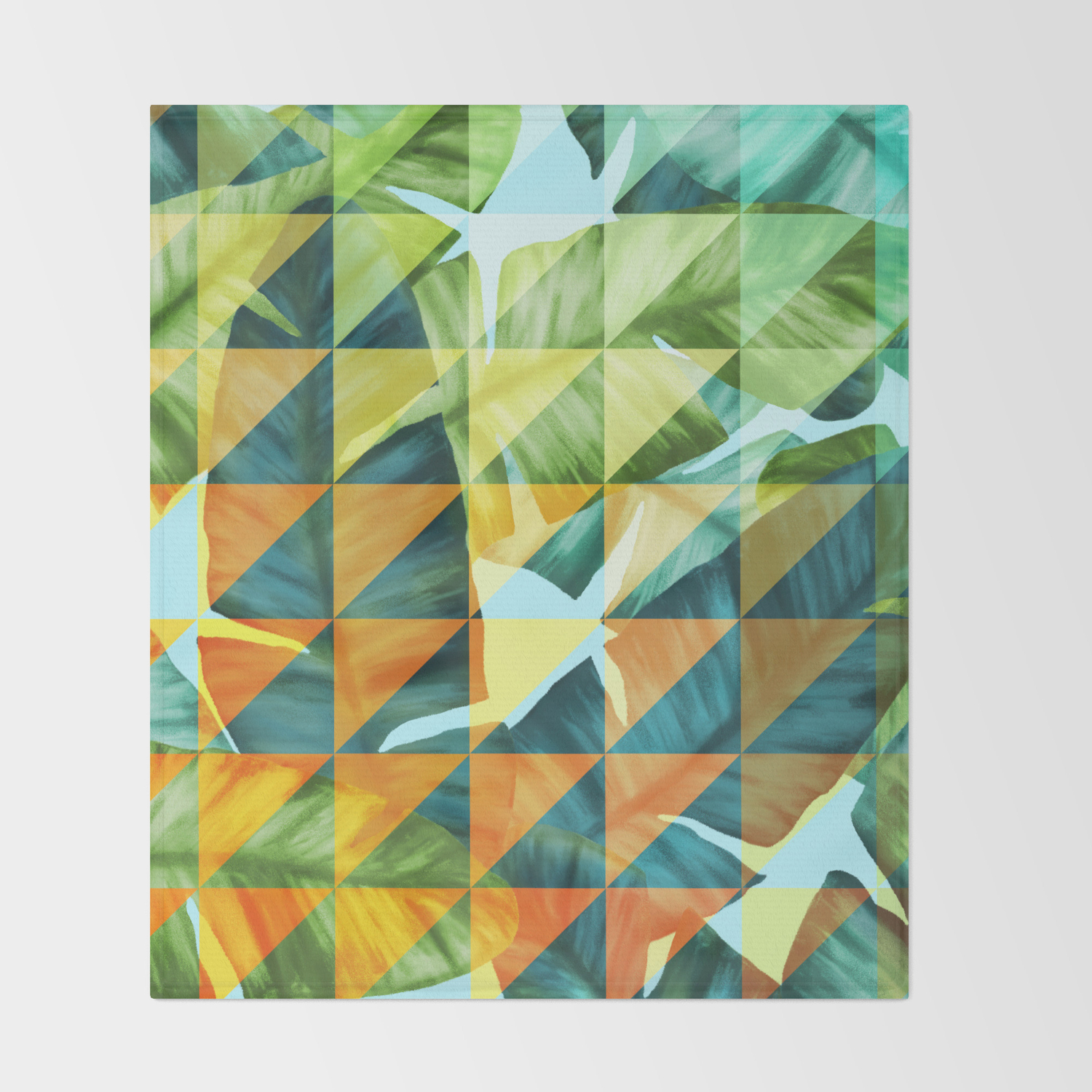 Abstract Geometric Tropical Banana Leaves Pattern Throw Blanket By