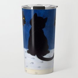 Three Black Cats in the Snow by Louis Wain Travel Mug