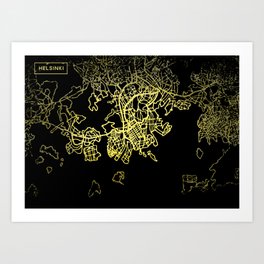 Helsinki Map Art Print | Street, Landscape, Travel, Map, Graphicdesign, Gold, Print, Minimalist, Town, World 