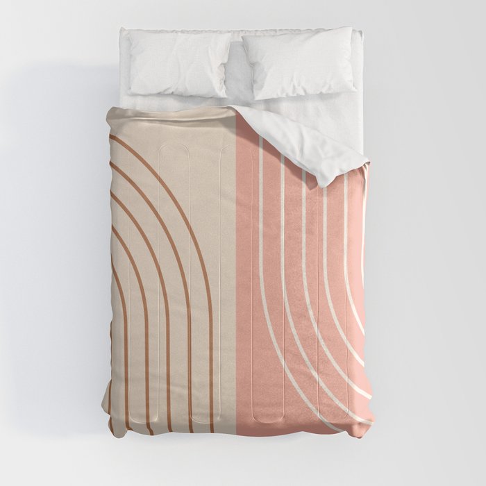 Abstract Geometric Rainbow Lines 13 in Terracotta Blush Beige Comforter