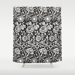 William Morris Floral Pattern | “Pink and Rose” in Black and White | Vintage Flower Patterns | Shower Curtain