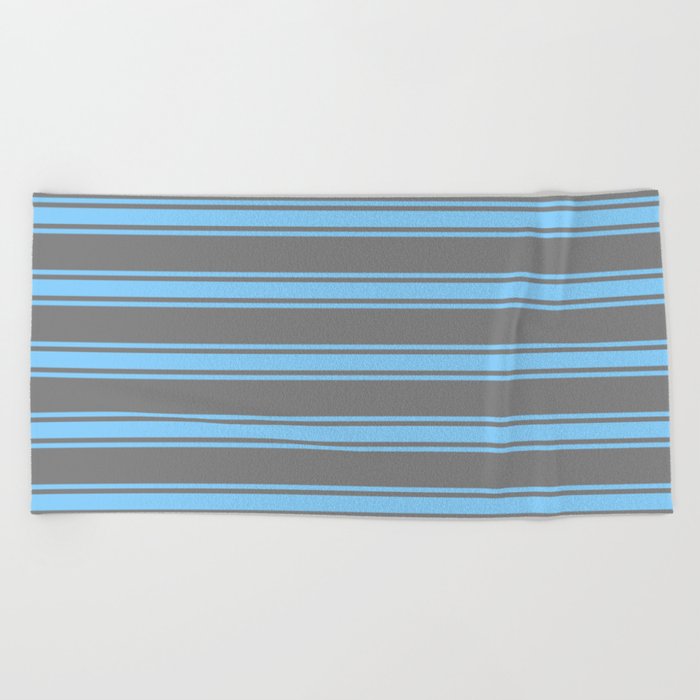 Grey and Light Sky Blue Colored Lines Pattern Beach Towel
