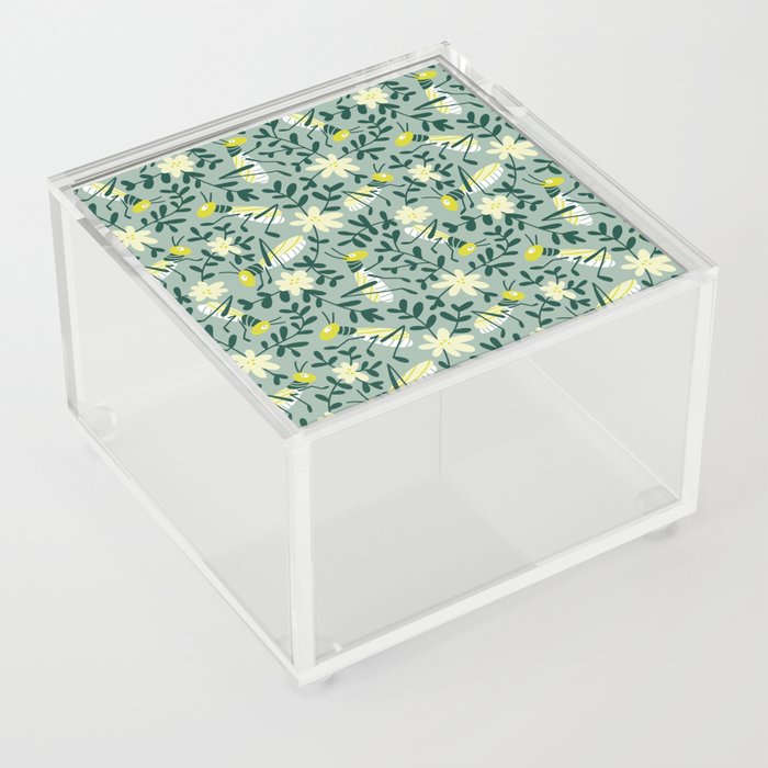 Insects and flowers green print Acrylic Box