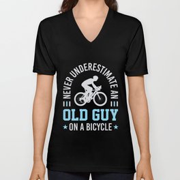 Never Underestimate an Old Guy On A Bicycle Funny Cycling V Neck T Shirt