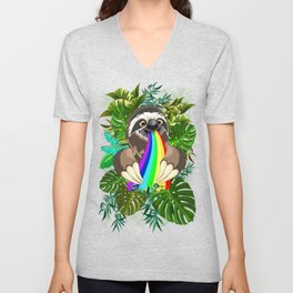 Sloth Spitting Rainbow Colors Unisex V-Neck
