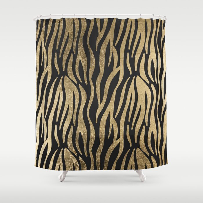 Modern Elegant Black Faux Gold Trendy, Brown Zebra Shower Curtain