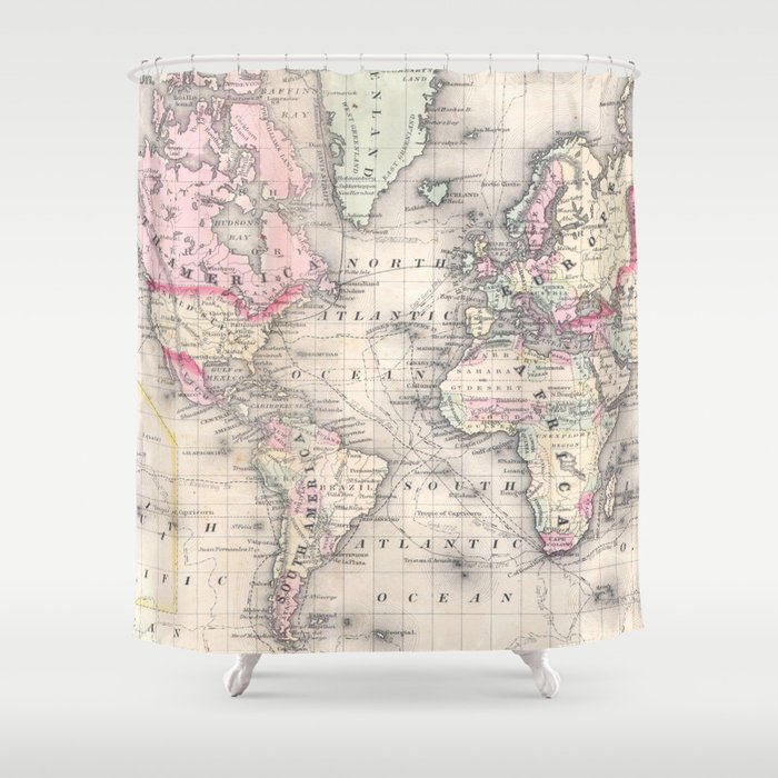 Vintage Map Of The World 1864 Shower Curtain By