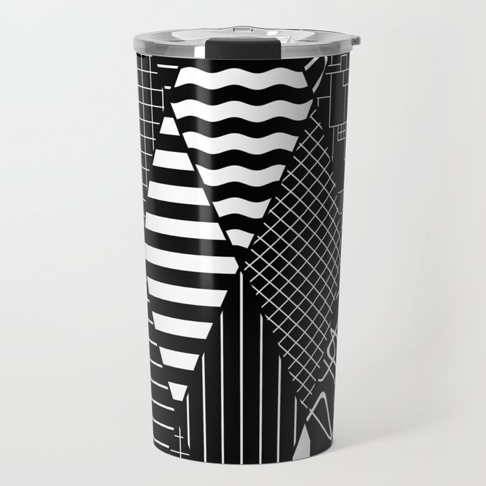 Black and White Diamond Collage Pattern Travel Mug