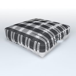 Black and White Geometrical Grid Line Pattern Outdoor Floor Cushion