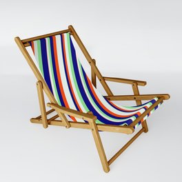 [ Thumbnail: Light Green, Blue, Red & Mint Cream Colored Stripes Pattern Sling Chair ]