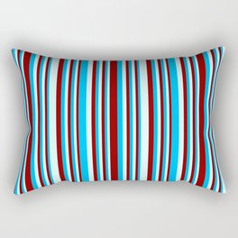 [ Thumbnail: Deep Sky Blue, Dark Red & Light Cyan Colored Pattern of Stripes Rectangular Pillow ]
