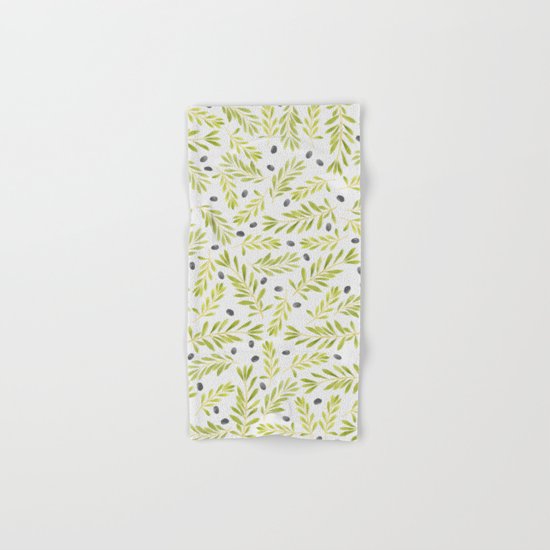 Watercolor Olive Branches Pattern Hand & Bath Towel