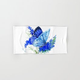 Blue Butterfly, blue butterfly lover blue room design floral nature Hand & Bath Towel