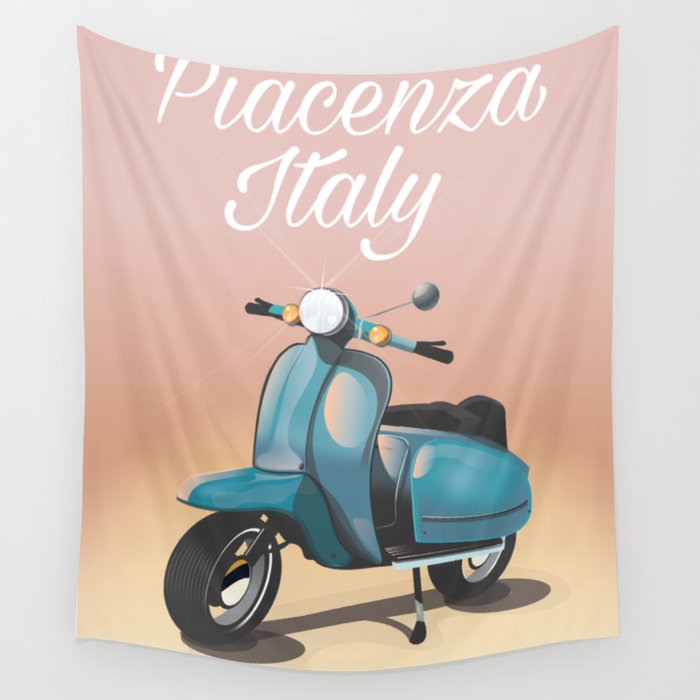 Piacenza Italy scooter vacation print. Wall Tapestry