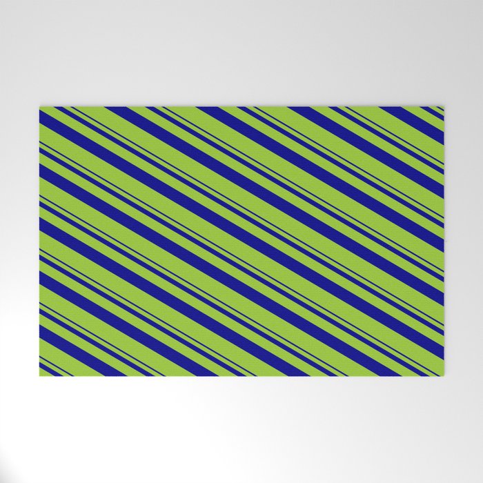 Dark Blue & Green Colored Stripes Pattern Welcome Mat