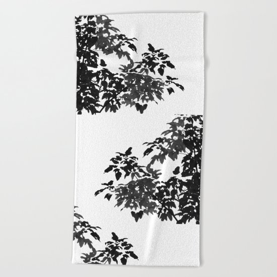 Leaves Silhouette - Black & White Beach Towel
