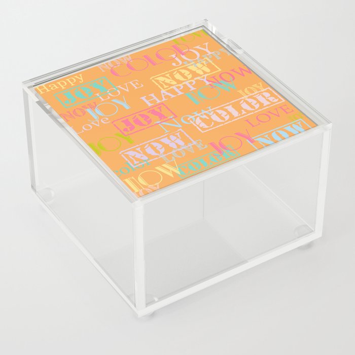 Enjoy The Colors - Colorful modern abstract typography pattern on apricot-orange color background Acrylic Box