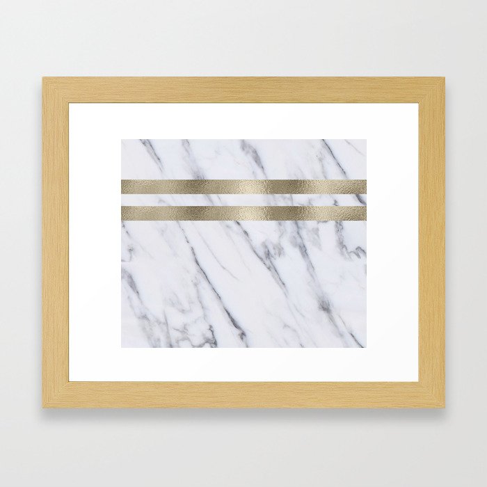 Smokey marble and gilded striped accents Framed Art Print
